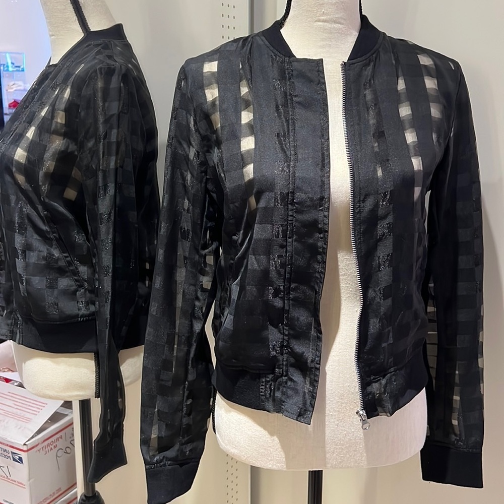 Zara black sheer checkered jacket size xs